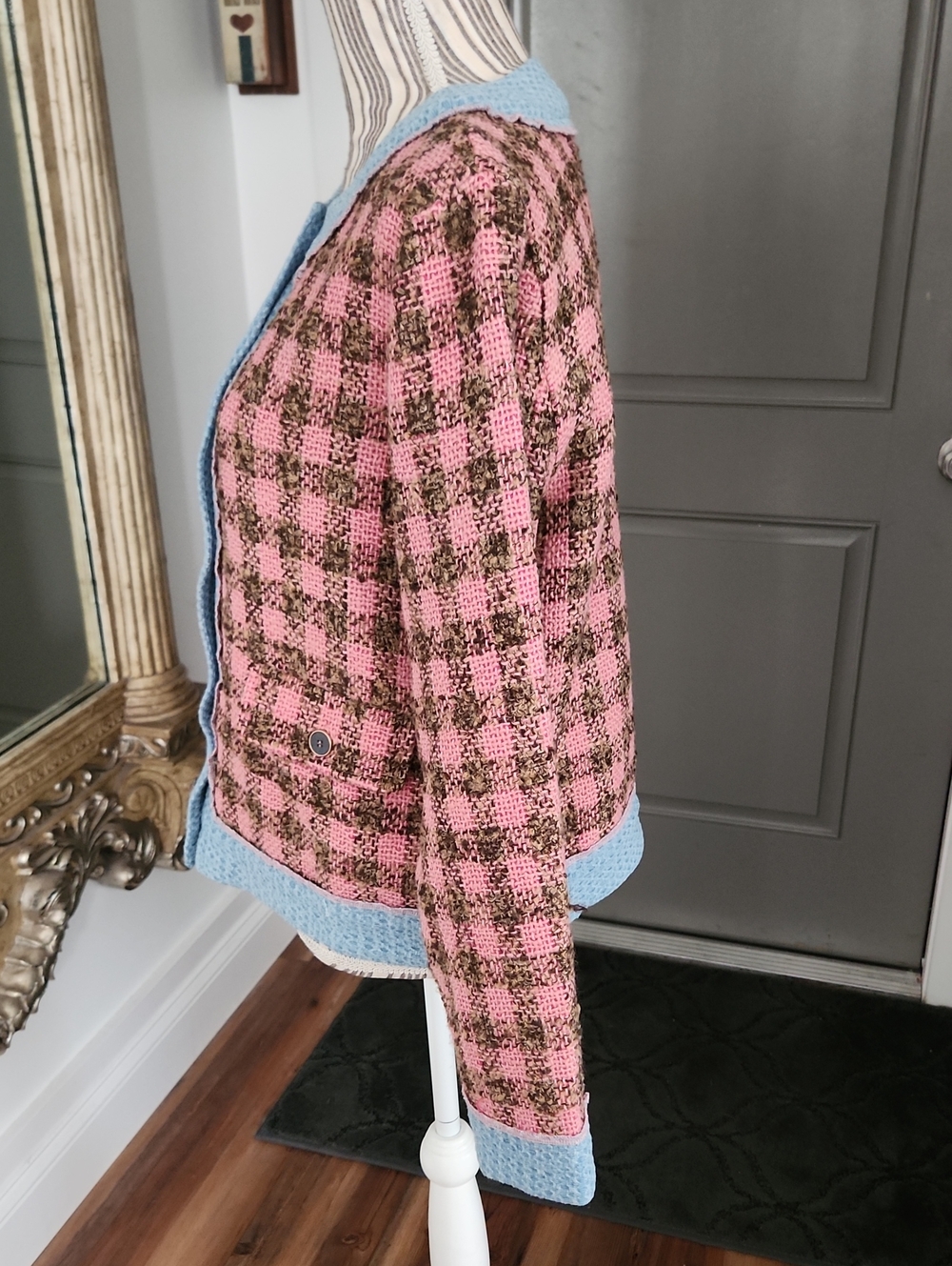 Mystree Pink and Brown Plaid Tweed Jacket and Short Set - Picture 4 of 14